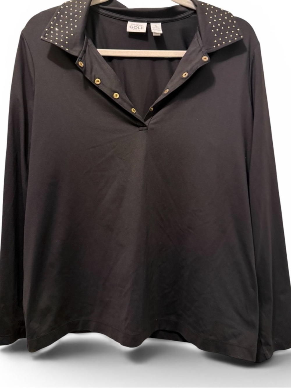 Chico's size 2 (large) Black Long-Sleeve Polo with Studded Collar